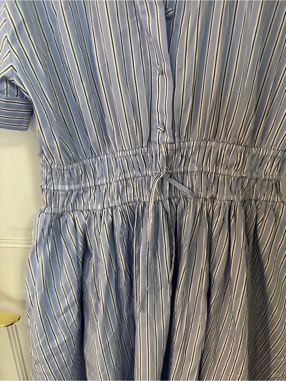 J. Crew Elena dress.  Light Blue Striped Maxi Shirtdress with Cinched Waist